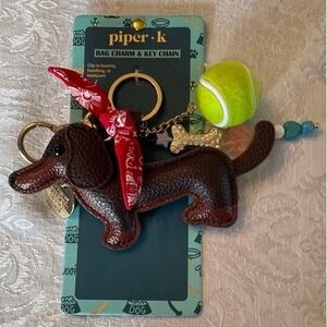 Piper K Viral Dachshund Dog w/ Bandana & Tennis Ball Keychain Bag Charm NEW